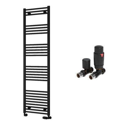 FNX Bathrooms Reina Capo Flat Black Bathroom Heated Towel Rail 1600 X 500mm With Trv Straight ValvesStylish Mild Steel Ladder Radiator from B&Q