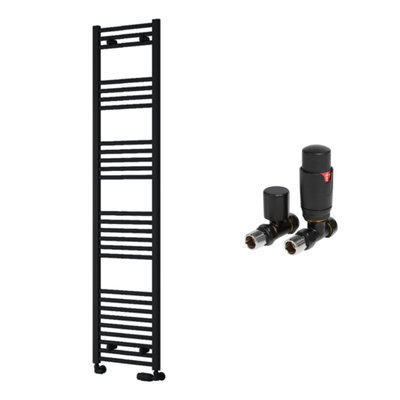 FNX Bathrooms Reina Capo Flat Black Bathroom Heated Towel Rail 1800 X 400mm With Trv Straight ValvesStylish Mild Steel Ladder Radiator from B&Q
