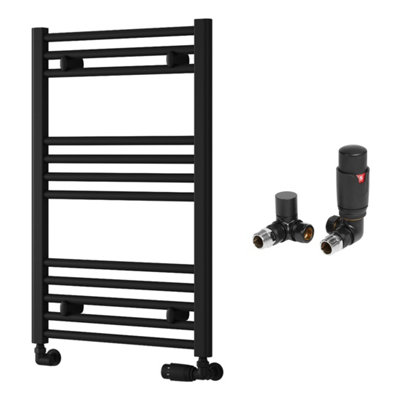 FNX Bathrooms Reina Capo Flat Black Bathroom Heated Towel Rail 800 X 500mm With Trv Corner ValvesStylish Mild Steel Ladder Radiator from B&Q