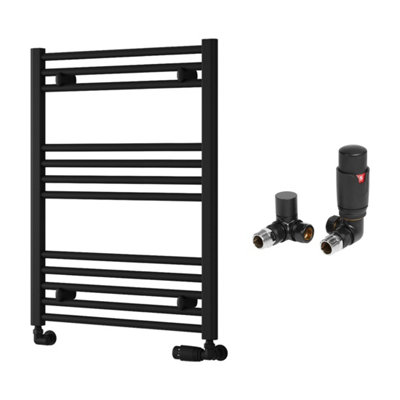 FNX Bathrooms Reina Capo Flat Black Bathroom Heated Towel Rail 800 X 600mm With Trv Corner ValvesStylish Mild Steel Ladder Radiator from B&Q