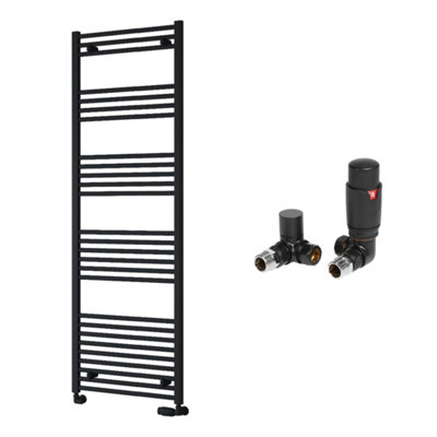 FNX Bathrooms Reina Capo Flat Black Bathroom Heated Towel Rail 1800 X 600mm With Trv Corner ValvesStylish Mild Steel Ladder Radiator from B&Q