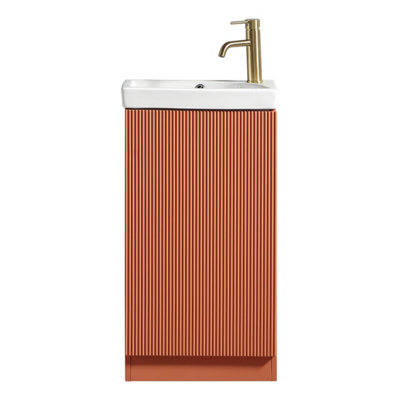FNX Bathrooms Fluted Mini Cloakroom Vanity Unit With Basin Floor Standing Soft Close Door Integrated StorageBruciata Orange from B&Q