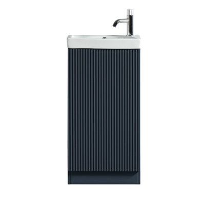 FNX Bathrooms Fluted Mini Cloakroom Vanity Unit With Basin Floor Standing Soft Close Door Integrated StorageMidnight Shadow from B&Q