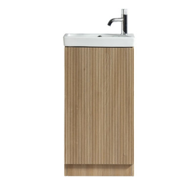 FNX Bathrooms Fluted Mini Cloakroom Vanity Unit With Basin Floor Standing Soft Close Door Integrated StorageCountry Oak from B&Q
