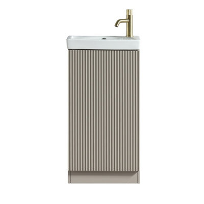 FNX Bathrooms Fluted Mini Cloakroom Vanity Unit With Basin Floor Standing Soft Close Door Integrated StorageSoft Coffee from B&Q