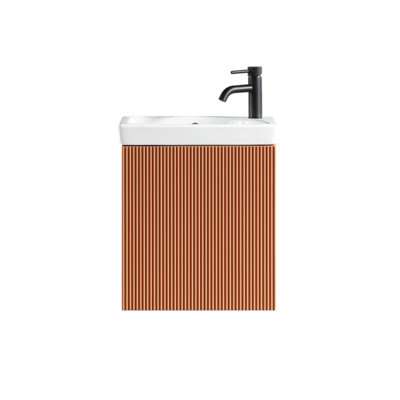 FNX Bathrooms Fluted Mini Cloakroom Vanity Unit With Basin Wall Hung Soft Close Door Integrated StorageBruciata Orange from B&Q