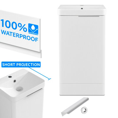FNX Bathrooms Bathroom Cloakroom Vanity Unit Compact Basin Sink White 400mm Soft Close CabinetPolished Chrome Handle from B&Q