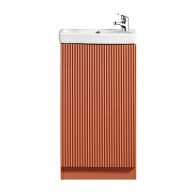 FNX Bathrooms Fluted Mini Cloakroom Vanity Unit Basin Floor Standing With Chrome Tap And WasteBruciata Orange from B&Q