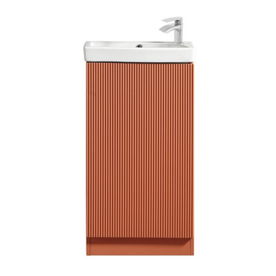 FNX Bathrooms Fluted Mini Cloakroom Vanity Unit Basin Floor Standing With Chrome Tap And WasteBruciata Orange from B&Q