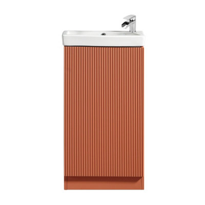 FNX Bathrooms Fluted Mini Cloakroom Vanity Unit Basin Floor Standing With Chrome Tap And WasteBruciata Orange from B&Q