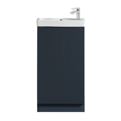 FNX Bathrooms Fluted Mini Cloakroom Vanity Unit Basin Floor Standing With Chrome Tap And WasteMidnight Shadow from B&Q