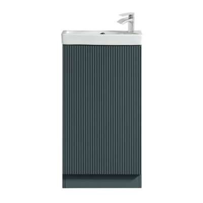 FNX Bathrooms Fluted Mini Cloakroom Vanity Unit Basin Floor Standing With Chrome Tap And WasteSmoked Sage from B&Q