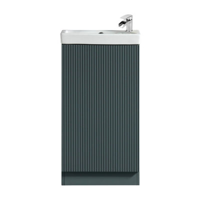 FNX Bathrooms Fluted Mini Cloakroom Vanity Unit Basin Floor Standing With Chrome Tap And WasteSmoked Sage from B&Q