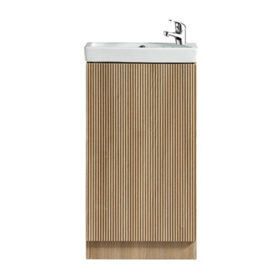 FNX Bathrooms Fluted Mini Cloakroom Vanity Unit Basin Floor Standing With Chrome Tap And WasteCountry Oak from B&Q