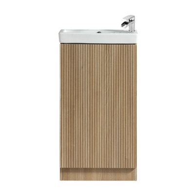 FNX Bathrooms Fluted Mini Cloakroom Vanity Unit Basin Floor Standing With Chrome Tap And WasteCountry Oak from B&Q