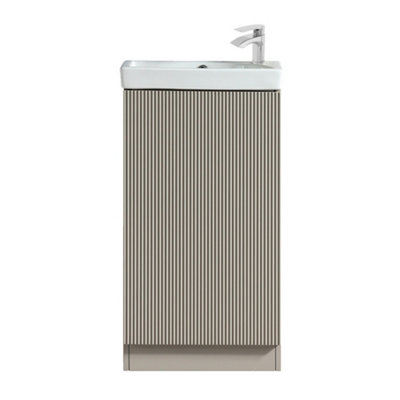 FNX Bathrooms Fluted Mini Cloakroom Vanity Unit Basin Floor Standing With Chrome Tap And WasteSoft Coffee from B&Q