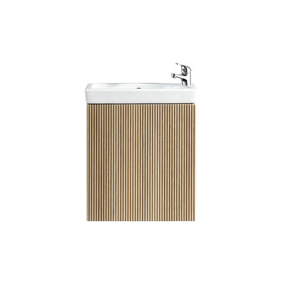 FNX Bathrooms Fluted Mini Cloakroom Vanity Unit Basin Wall Mounted With Chrome Tap And WasteCountry Oak from B&Q