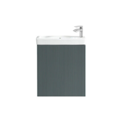 FNX Bathrooms Fluted Mini Cloakroom Vanity Unit Basin Wall Mounted With Chrome Tap And WasteSmoked Sage from B&Q
