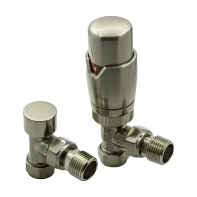 FNX Bathrooms Reina Modal Angled Thermostatic Radiator ValvesBrushed Steel from B&Q