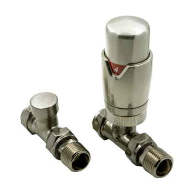 FNX Bathrooms Reina Modal Straight Thermostatic Radiator ValvesBrushed Steel from B&Q