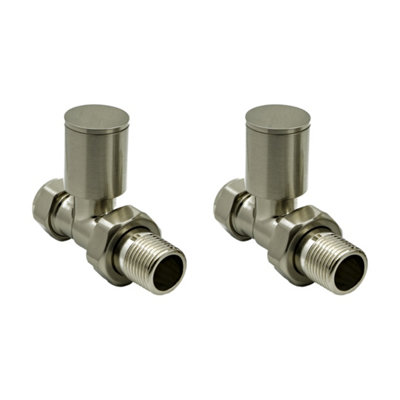 FNX Bathrooms Reina Portland Round Straight Manual Radiator ValvesBrushed Steel from B&Q