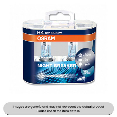 Mehr Osram Cool Blue Halogen Headlight Bulb H4 Cap P43T12V60/55W Pack Qty 2 from B&Q