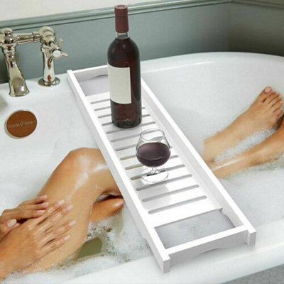 Bamboo Wood Bath Tub Rack Bathroom Shelf Tidy Tray Storage Caddy Organiser (White) from B&Q