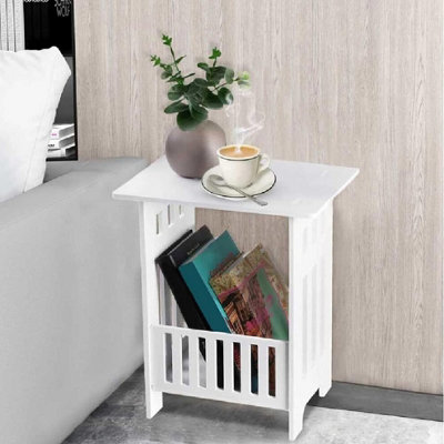  - White Bedside Table With Storage Shelf And Basket  Small Nightstand For Bedroom