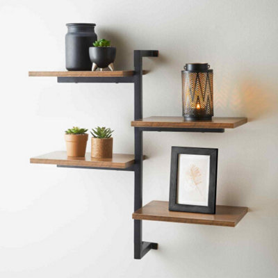 4 Tier Vertical Black Floating Decorative Hanging Shelf  Wall Mounted Shelving Unit