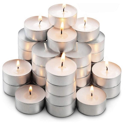 Tea Lights Candles Pack Of 50  Unscented Tealight 4 Hour Burn Nightlight from B&Q
