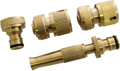 4 Pcs Brass Hose Pipe Fitting Set/garden Tap Hosepipe Quick Connectors & Spray Nozzle from B&Q