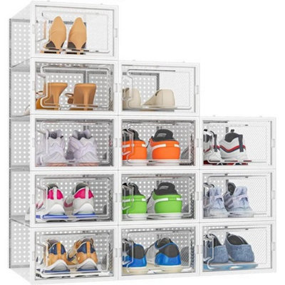  - 12X Plastic Shoe Storage Boxes Drawer Stackable Foldable Organiser