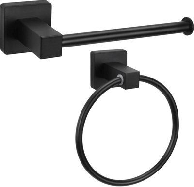  - Bathroom Toilet Roll Holder And Towel Ring Set Fittings Included Wall-Mounted