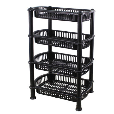  - (Black) 4 Tier Food Fruit Veg Shelf Storage Bathroom Kitchen Caddy Rack Trolley Basket