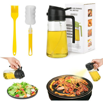  - 470Ml Oil Spray Bottles 2 In 1 Oil Dispenser Sprayer 2 Brushes (Black)