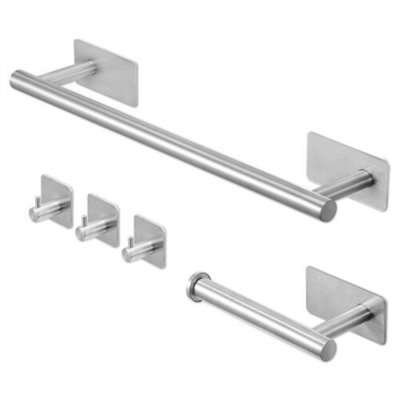  - (Silver) 5Pcs Bathroom Set Towel And Toilet Roll Holder Set