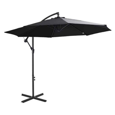  - 3M Black  Cantilever Garden Parasol Banana Style Outdoor Umbrella With Crank Handle And Adjustable Tilt For Sun Protection