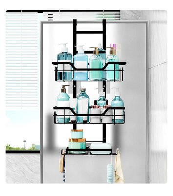 Punch Free Hanging Shower Rack Black Over The Door Bathroom Organizer from B&Q