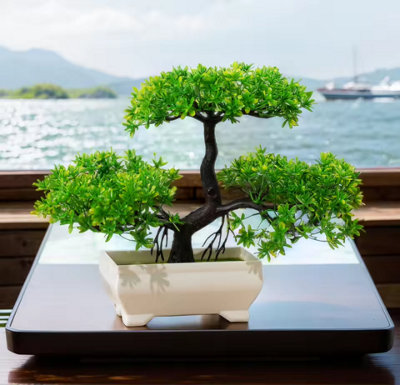  - Green Artificial Bonsai Plant Small Potted Tree For HomeOffice Decor