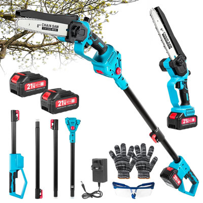  - 8Inch Cordless 2-In-1 Pole Saw & Brushless Chainsaw  Includes 2 Batteries