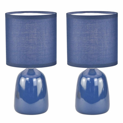 Pair Of Modern Navy Blue Ceramic Bedside Table Lamps  26Cm With Matching Shades from B&Q