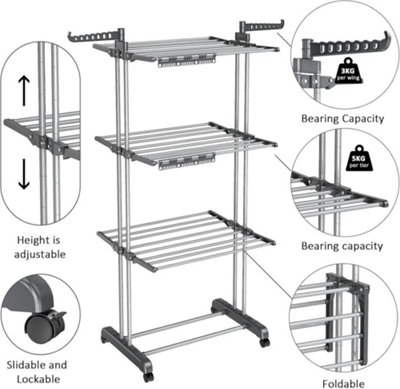 Foldable Extra Large 4 Tier Clothes Airer Indoor Outdoor Laundry Dryer Rack from B&Q