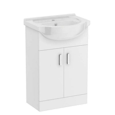  - White Floor Standing 550mm Bathroom Vanity Unit With 2 Doors Basin Sink