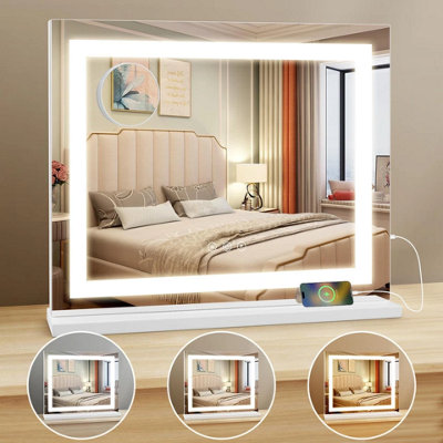 Hollywood Large Makeup Vanity Mirror With Dimmable Led Lights 3 Color Modes 58 X 46 Cm from B&Q