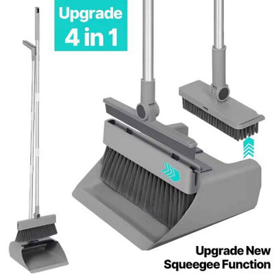4 In 1 Broom And Dustpan Set With Hidden Squeegee And Floor Brush For Home And Office Cleaning from B&Q