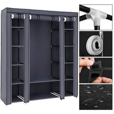 Portable Fabric Wardrobe Closet Organizer With Storage Shelves For Bedroom 150 X 45 X 175 Cm