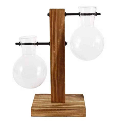 Glass Desktop Planter Bulb Vase With Wooden Stand Hydroponic Plant Container Home Table Decor from B&Q
