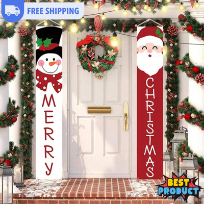 1 Pair Christmas Hanging Banners Merry Christmas Door Decor Santa Snowman Porch from B&Q