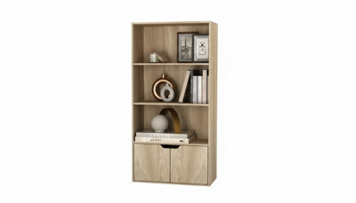  - 4 Tier Wooden Bookcase Cupboard With Doors Storage Shelving Display Cabinet Unit