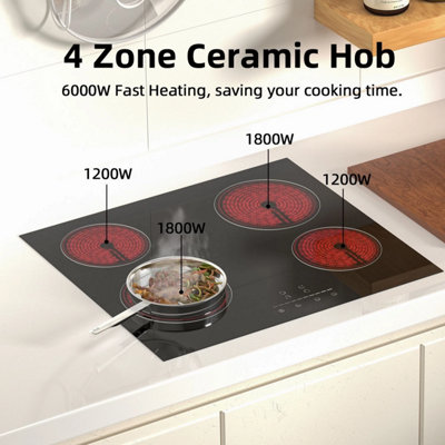 6000W 4 Zone Ceramic Hob 60Cm Built-In Electric Hob 9 Power Settings Touch Control from B&Q